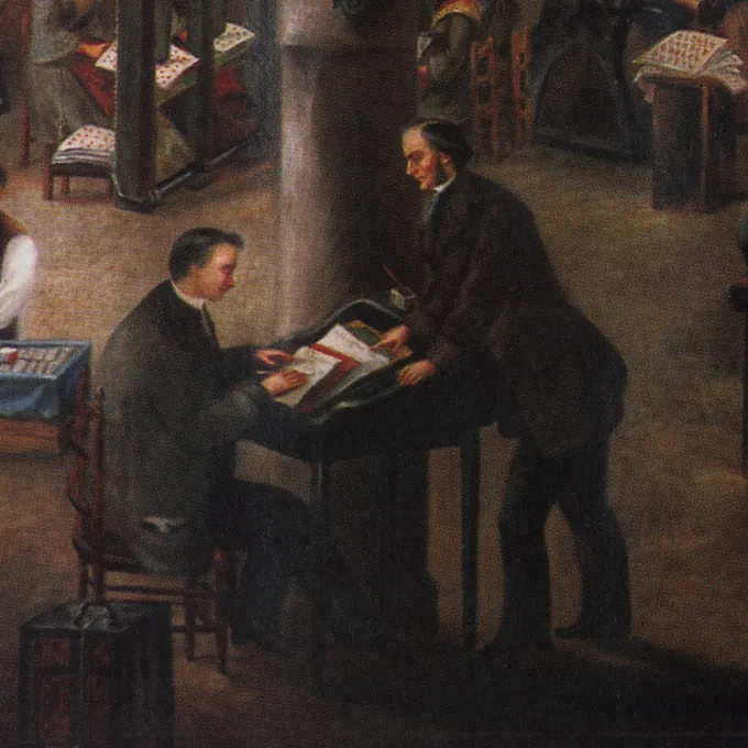 La fabbrica Camoin, Marsiglia, 1861, dettaglio: un commesso scrive